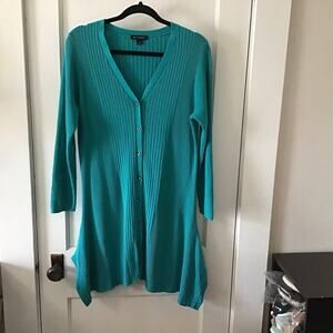 H by Halston V-Neck Ribbed Cotton Blend Shark Bite Hem Cotton Blend Cardigan XL